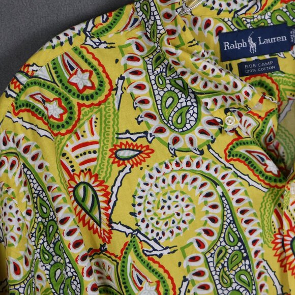VTG Polo Ralph Lauren Shirt Mens XL Yellow Paisley Bob Camp Psychedelic 90s - Picture 3 of 12